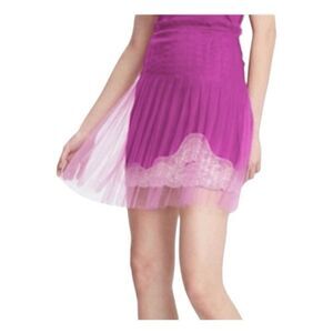 Rodarte Pleated Satin Lace Skirt Hot Pink Tulle Overlay Mini Dead Stock Designer
